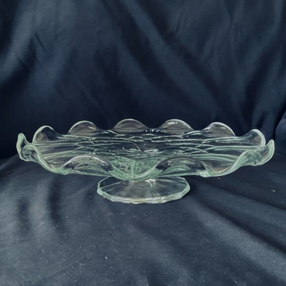 Vintage Large Clear Glass Pedestal Cake Plate - Picture 1 of 4